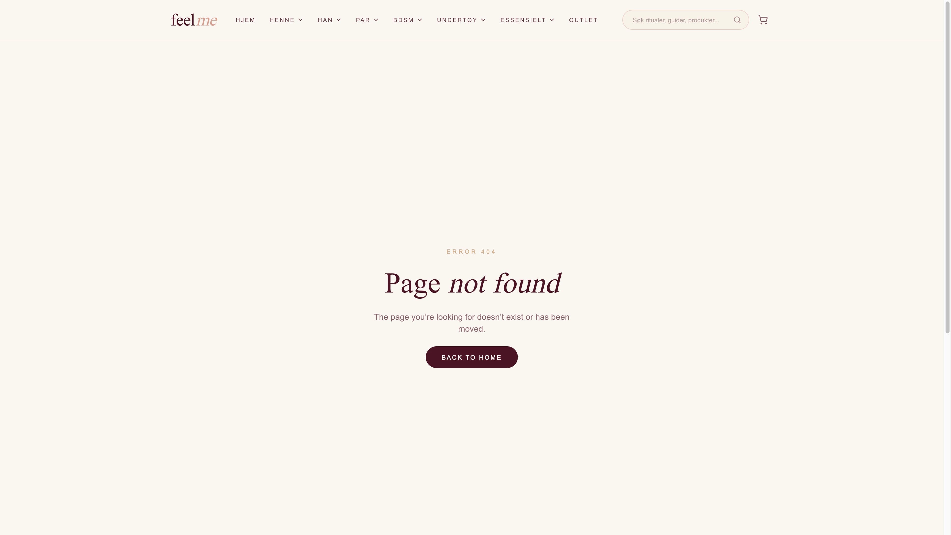 Screenshot: custom 404 page on feelme.no