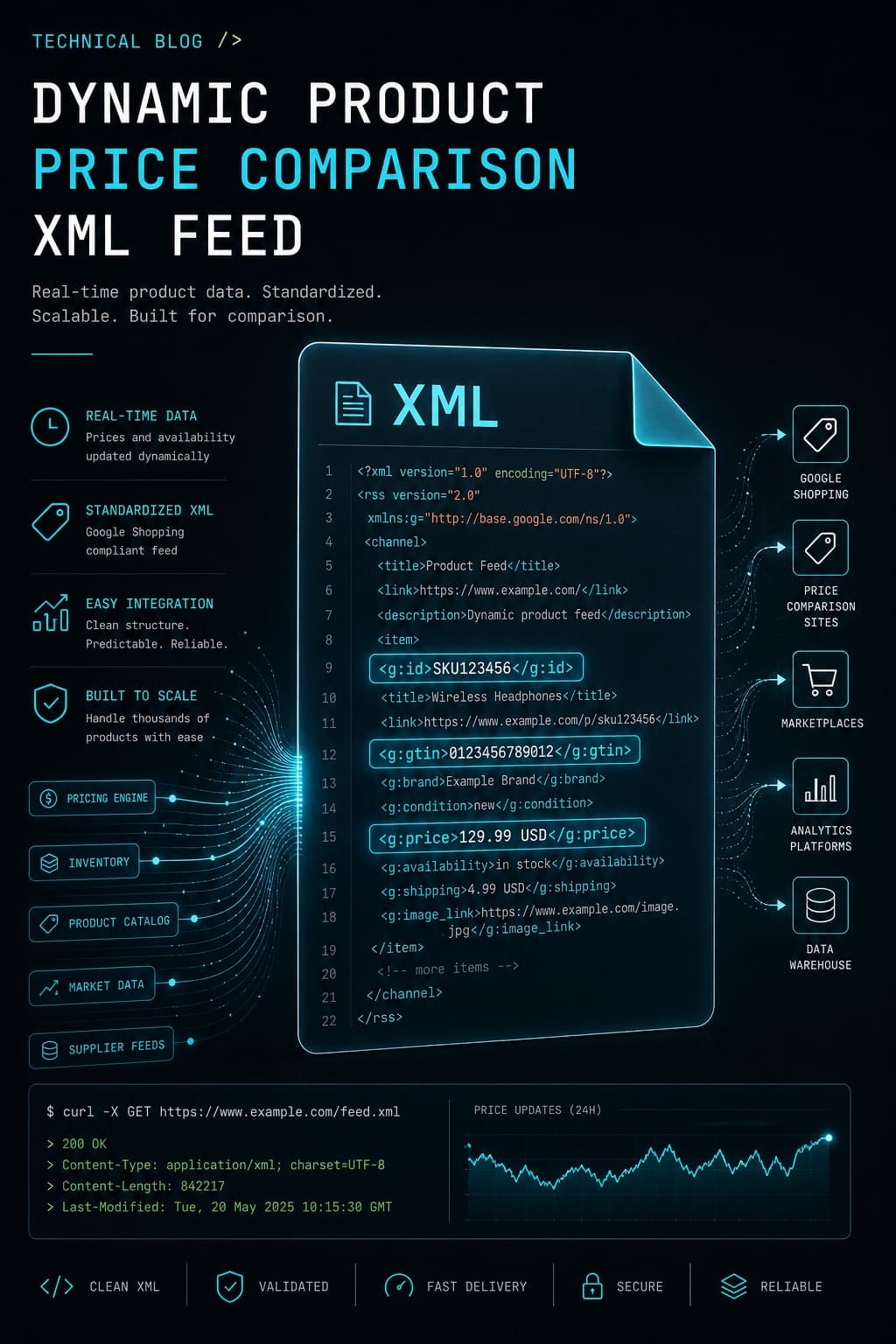 Teknisk illustrasjon: dynamisk Prisjakt XML-feed